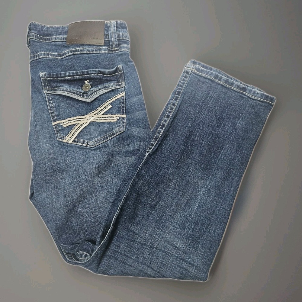TK Axel Jeans Mens 32x32 Slim Boot Flap Pockets Stretch Blue Med Wash
